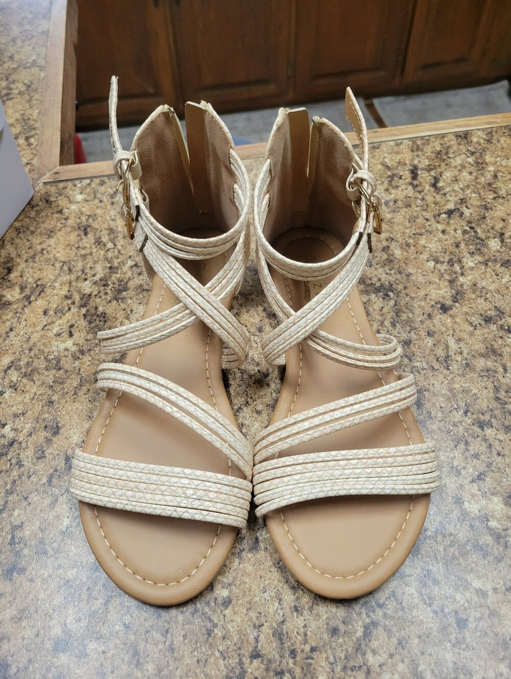 SHEIN Beige Braided Ankle-Wrap Flat Sandals